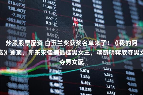 炒股股票配资 白玉兰奖获奖名单来了！《我的阿勒泰》登顶，靳东宋佳摘最佳男女主，蒋奇明蒋欣夺男女配